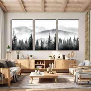 Misty Pine Forest Mountain Landscape Wall Art Canvas Print