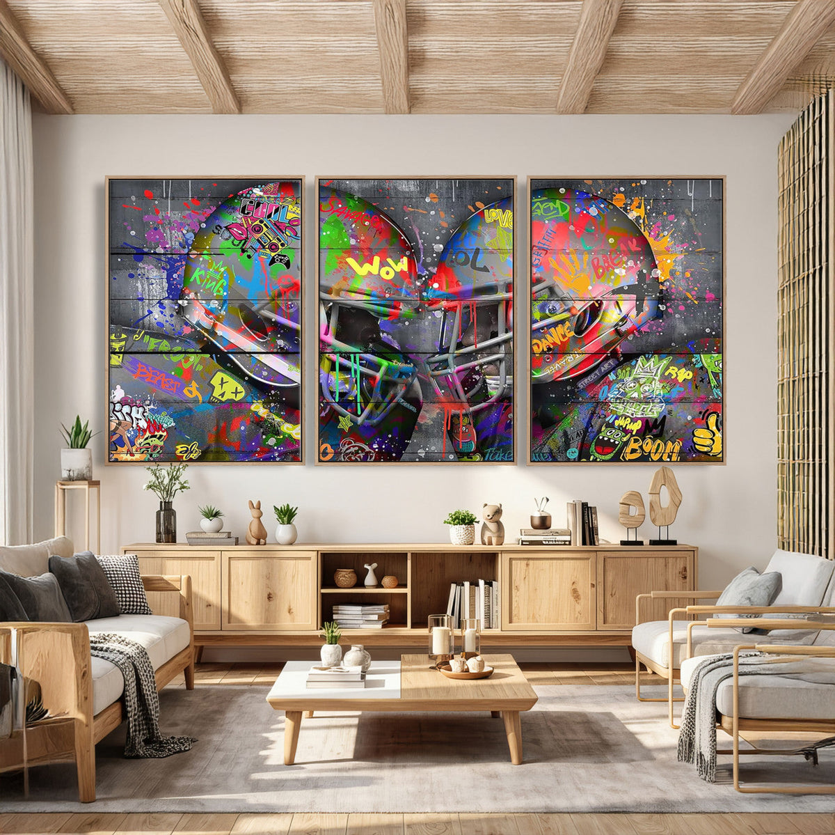 Graffiti Football Helmets Wall Art Canvas Print, Urban