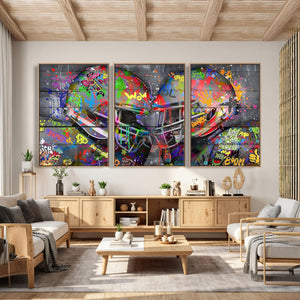 Graffiti Football Helmets Wall Art Canvas Print, Urban