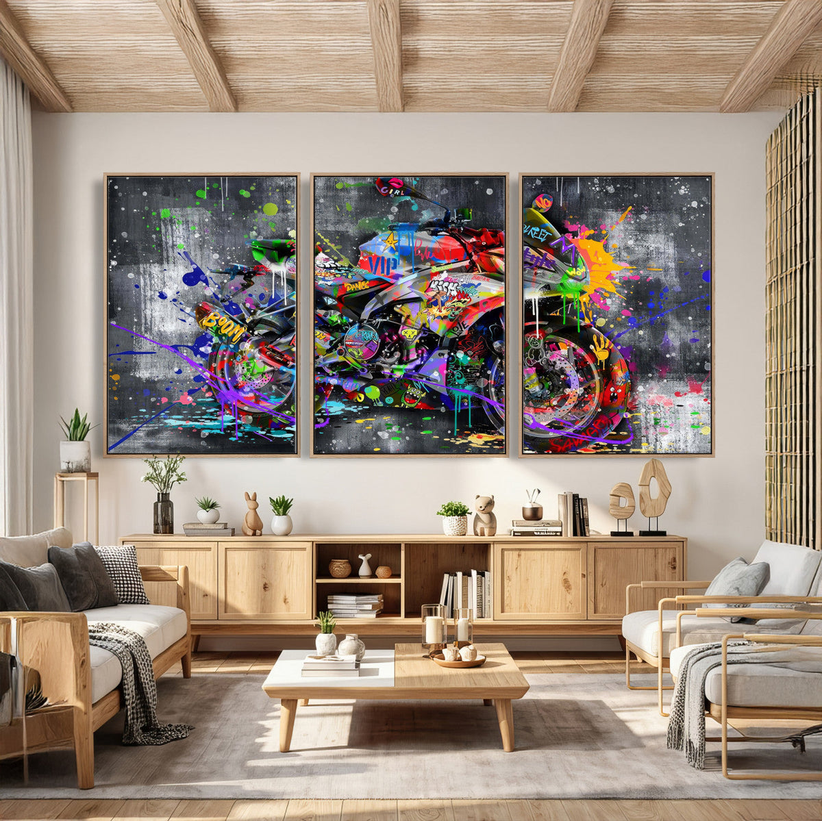 Graffiti Motorcycle Wall Art Canvas Print, Urban Street Art