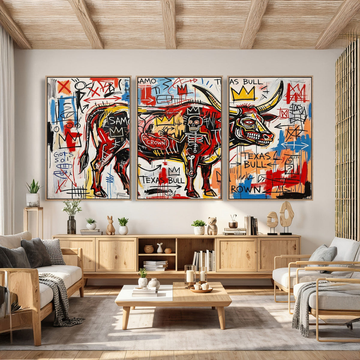 Texas Bull Wall Art Canvas Print, Abstract Graffiti Bull