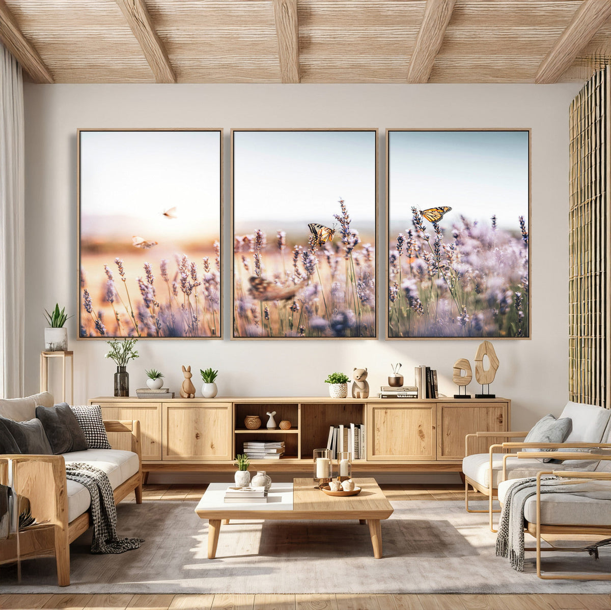Lavender Field Wall Art Canvas Print, Butterfly Floral