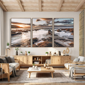 Rocky Coast Ocean Sunset Wall Art Canvas Print, Dramatic