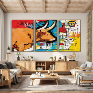 Basquiat Style Bull Graffiti Wall Art Canvas Print, Street