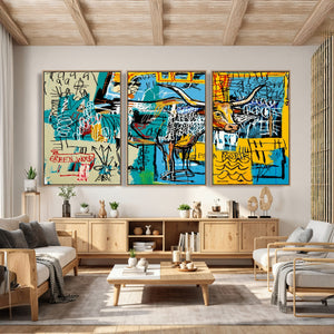 Basquiat Style Bird Bull Graffiti Wall Art Canvas Print,