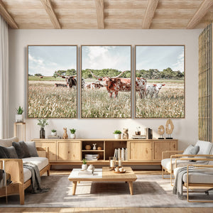 Texas Longhorn Cattle Wall Art Canvas Print, Rustic Ranch