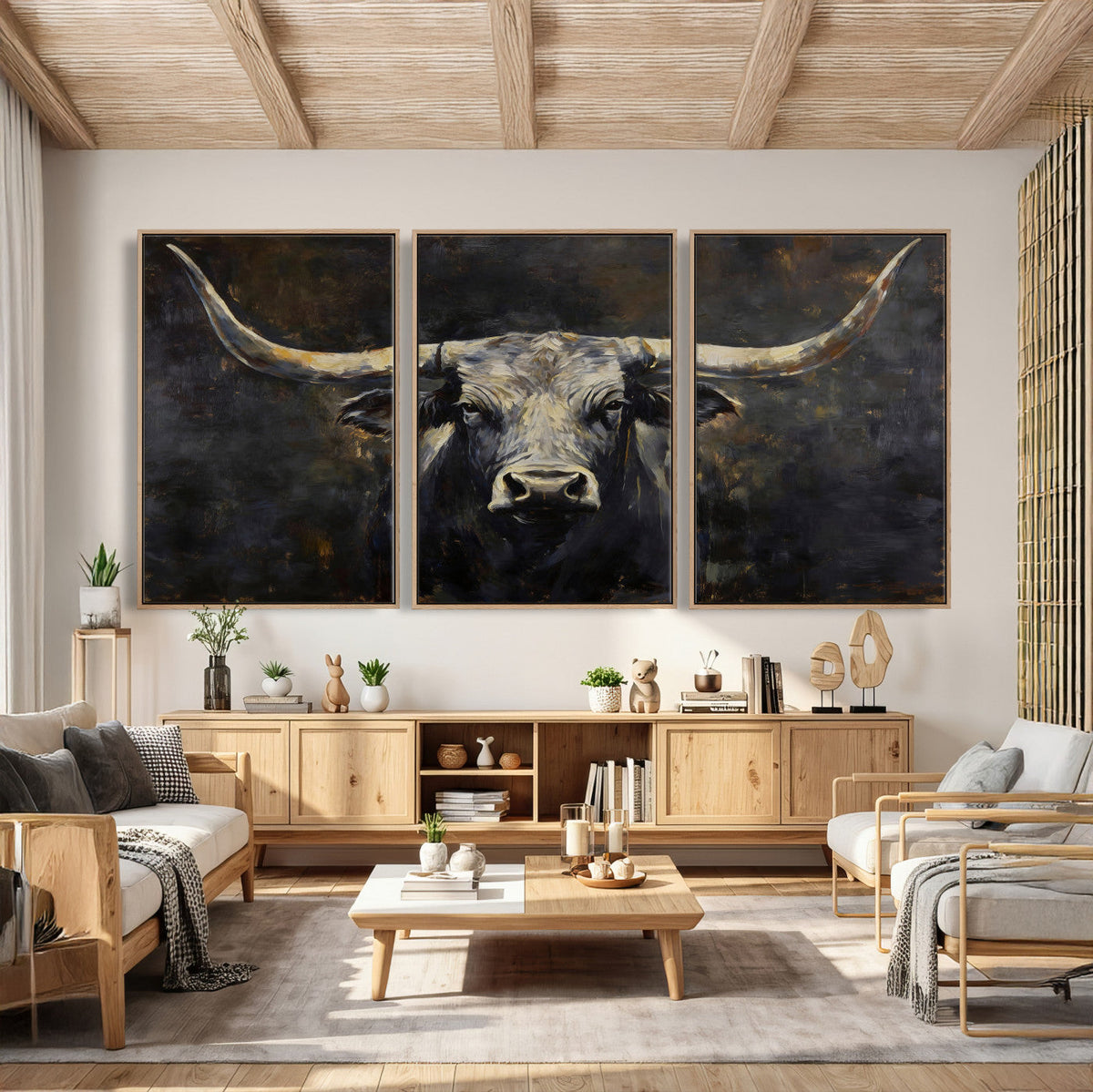 Rustic Longhorn Bull Wall Art Canvas Print – Vintage Western
