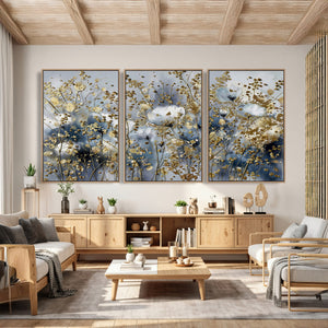 Abstract Floral Wall Art Canvas Print – Gold and Blue