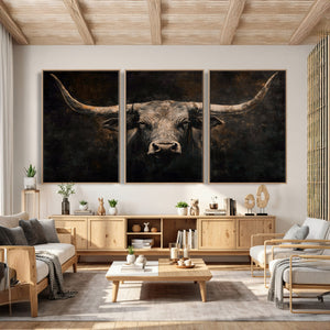 Vintage Longhorn Bull Wall Art Canvas Print – Rustic Western