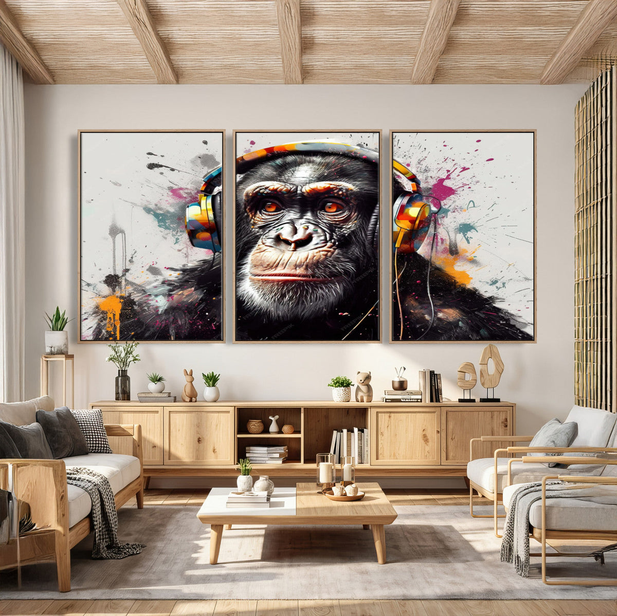 Dj Monkey Wall Art Canvas Print – Colorful Pop Art Banksy