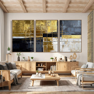 Gold Navy Abstract Wall Art Canvas Print, Modern Luxury