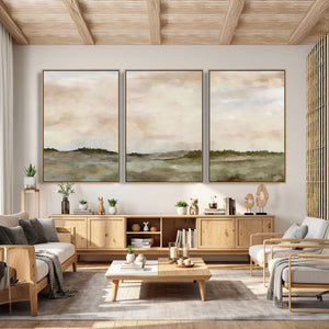Muted Watercolor Hill Landscape Print — Beige Taupe Cloudy