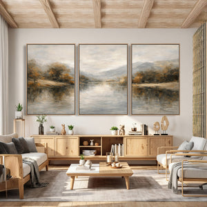 Neutral Abstract River Landscape Wall Art Canvas Print