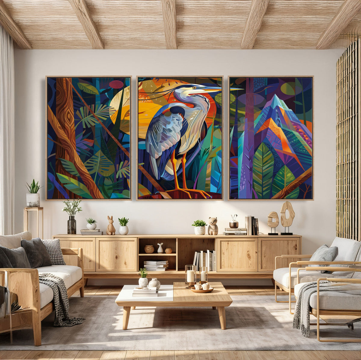 Colorful Heron Wall Art Canvas Print Tropical Bird Abstract