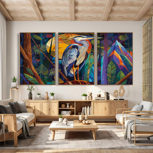 Colorful Heron Wall Art Canvas Print Tropical Bird Abstract