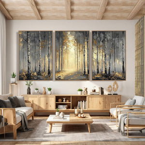 Abstract Birch Forest Wall Art Canvas Print – Modern Neutral