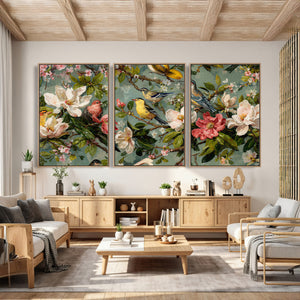 Vintage Birds and Flowers Wide Wall Art: Extra Large