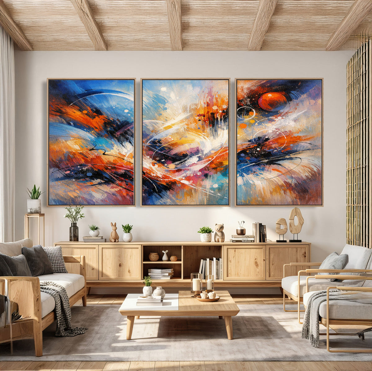 Lyrical Abstraction Wall Art Canvas Print, Orange Blue