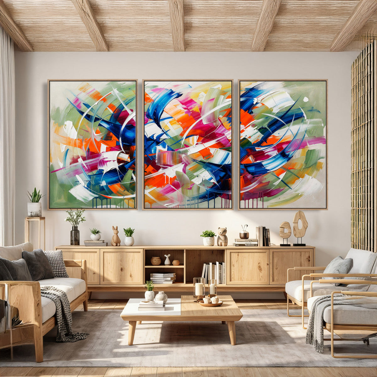 Geometric Abstract Wall Art Canvas Print, Orange Blue