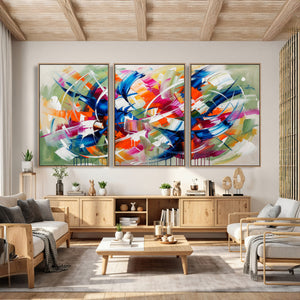 Geometric Abstract Wall Art Canvas Print, Orange Blue