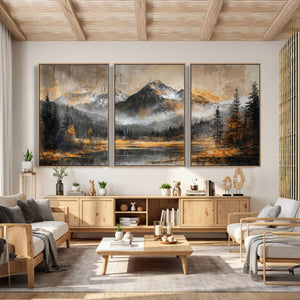 Mountain Lake Canvas Wall Art — Rustic Forest Landscape