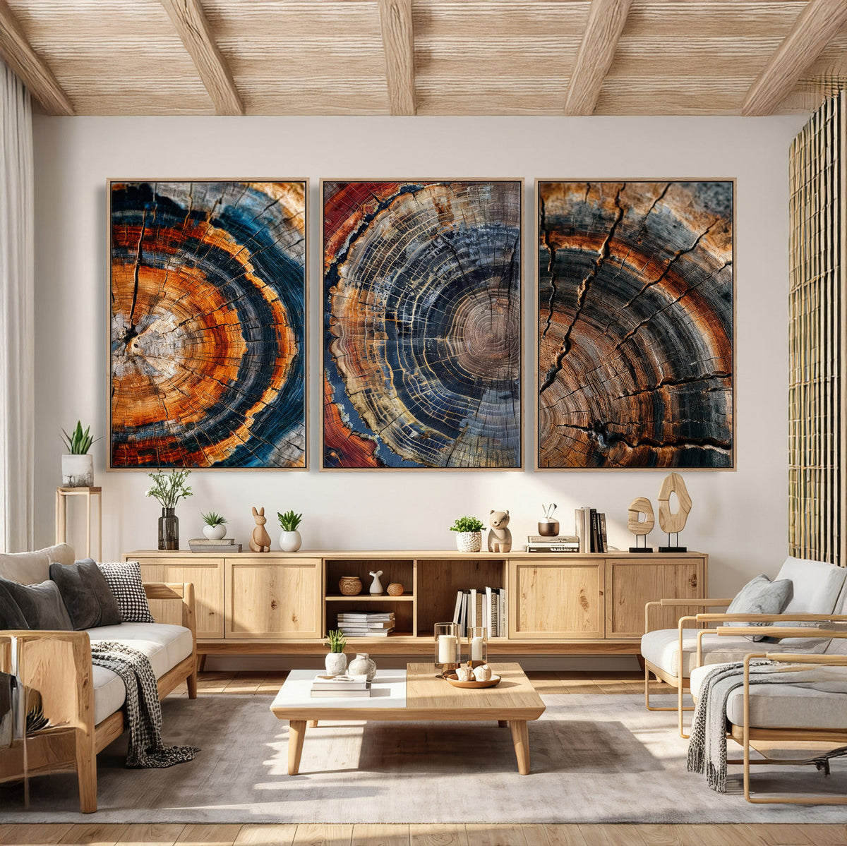 Tree Ring Triptych Canvas Wall Art — Set of 3 Wood Grain