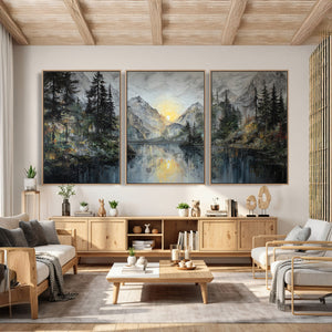 Drip Style Forest Lake Gold Art — Abstract Expressionist