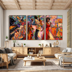 African American Jazz Singer Canvas Art — Red Dress Black