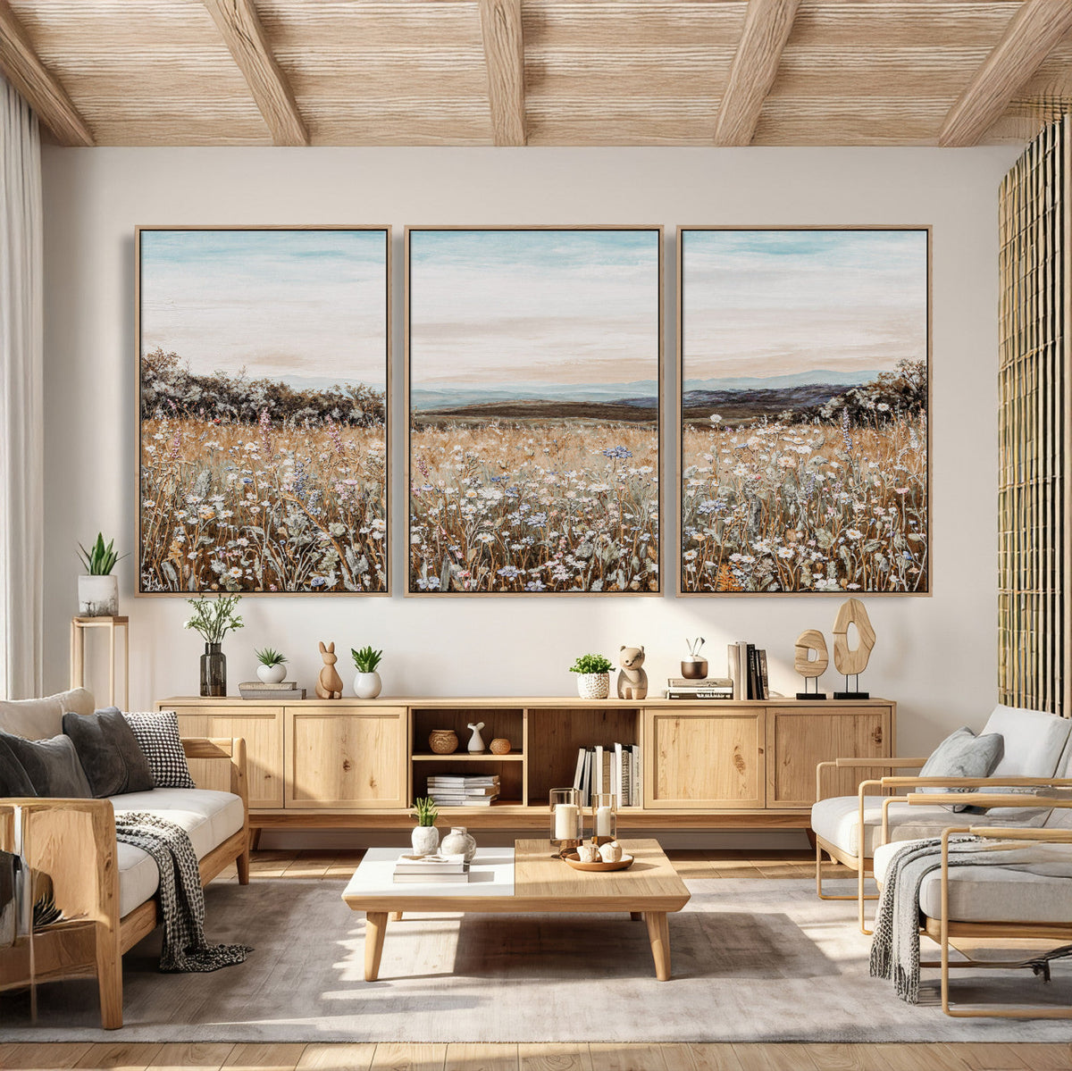 Neutral Wildflower Field Canvas Wall Art — Beige Earth Tone