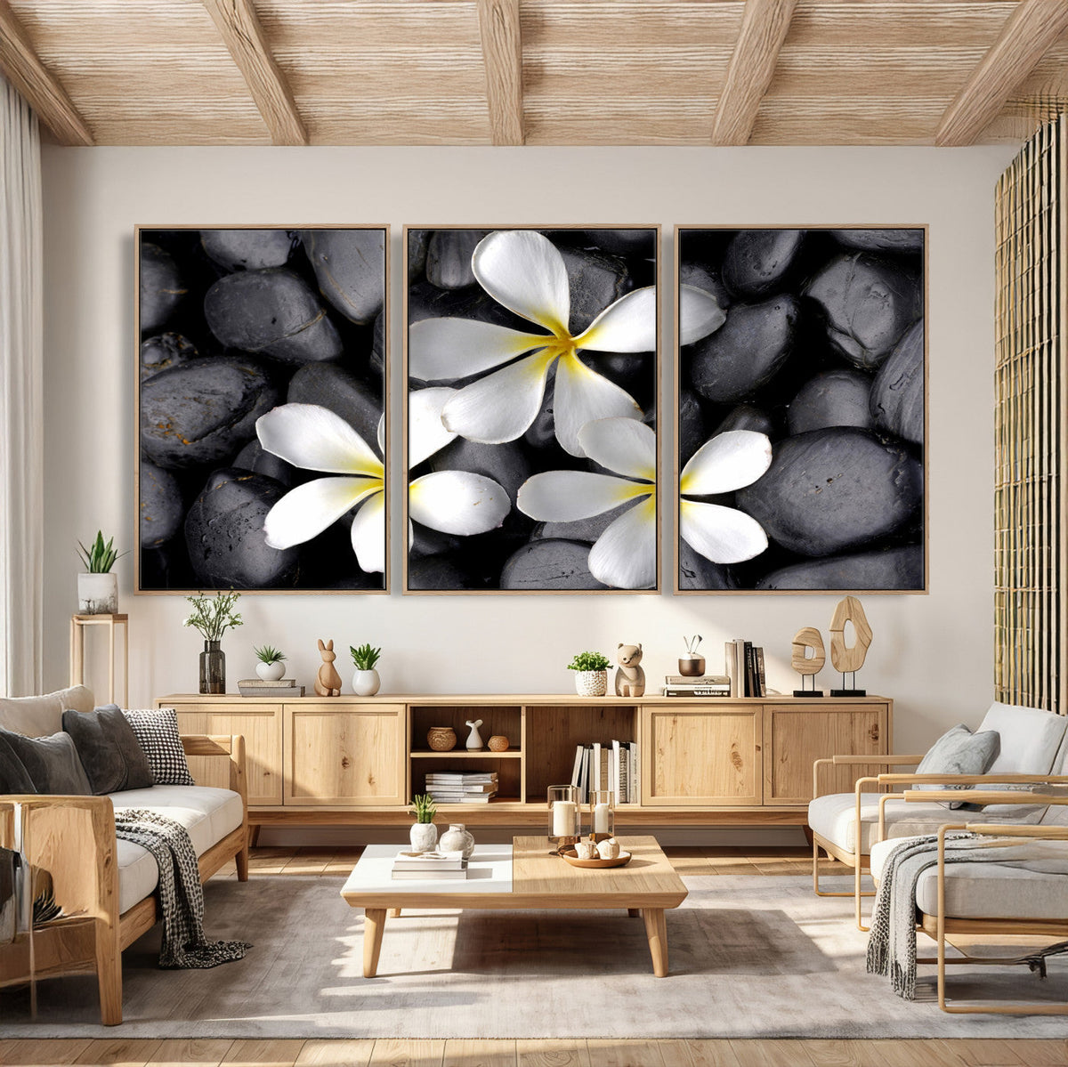 Plumeria Frangipani Black Stone Canvas | White Flower Spa