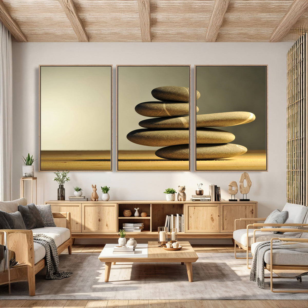 Zen Stone Wall Art Canvas Print, Balanced Rock Stack Framed
