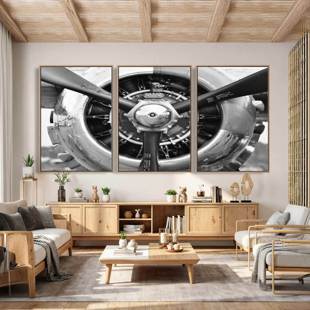 Vintage Propeller Plane Wall Art Canvas Print, Black and