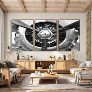 Vintage Propeller Plane Wall Art Canvas Print, Black and