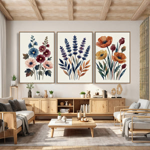 Watercolor Botanical Canvas Wall Art Set, Navy Terracotta