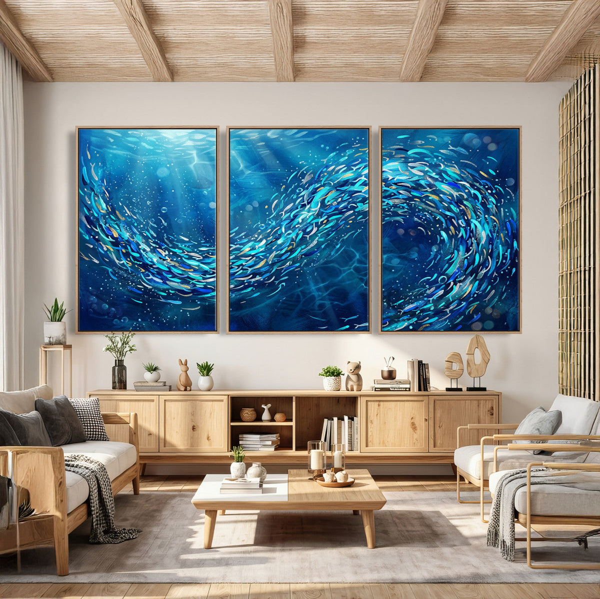 School of Fish Canvas Print | Blue Ocean Underwater Wall Art