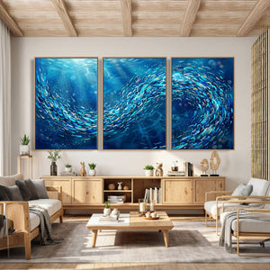School of Fish Canvas Print | Blue Ocean Underwater Wall Art