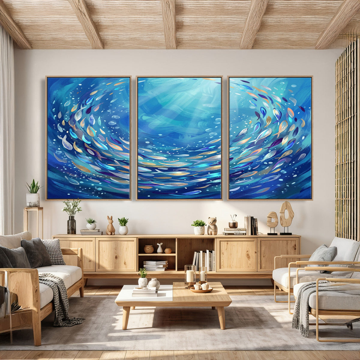 School of Fish Canvas Print | Blue Ocean Underwater Wall Art