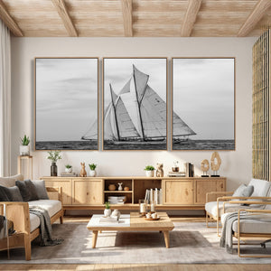 Vintage Sailboat Wall Art Canvas Print, Black and White