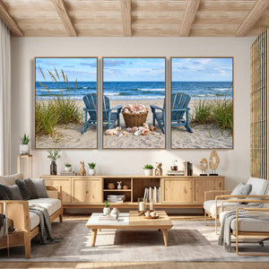 Large Beach Canvas Wall Art Coastal Adirondack Chairs Ocean