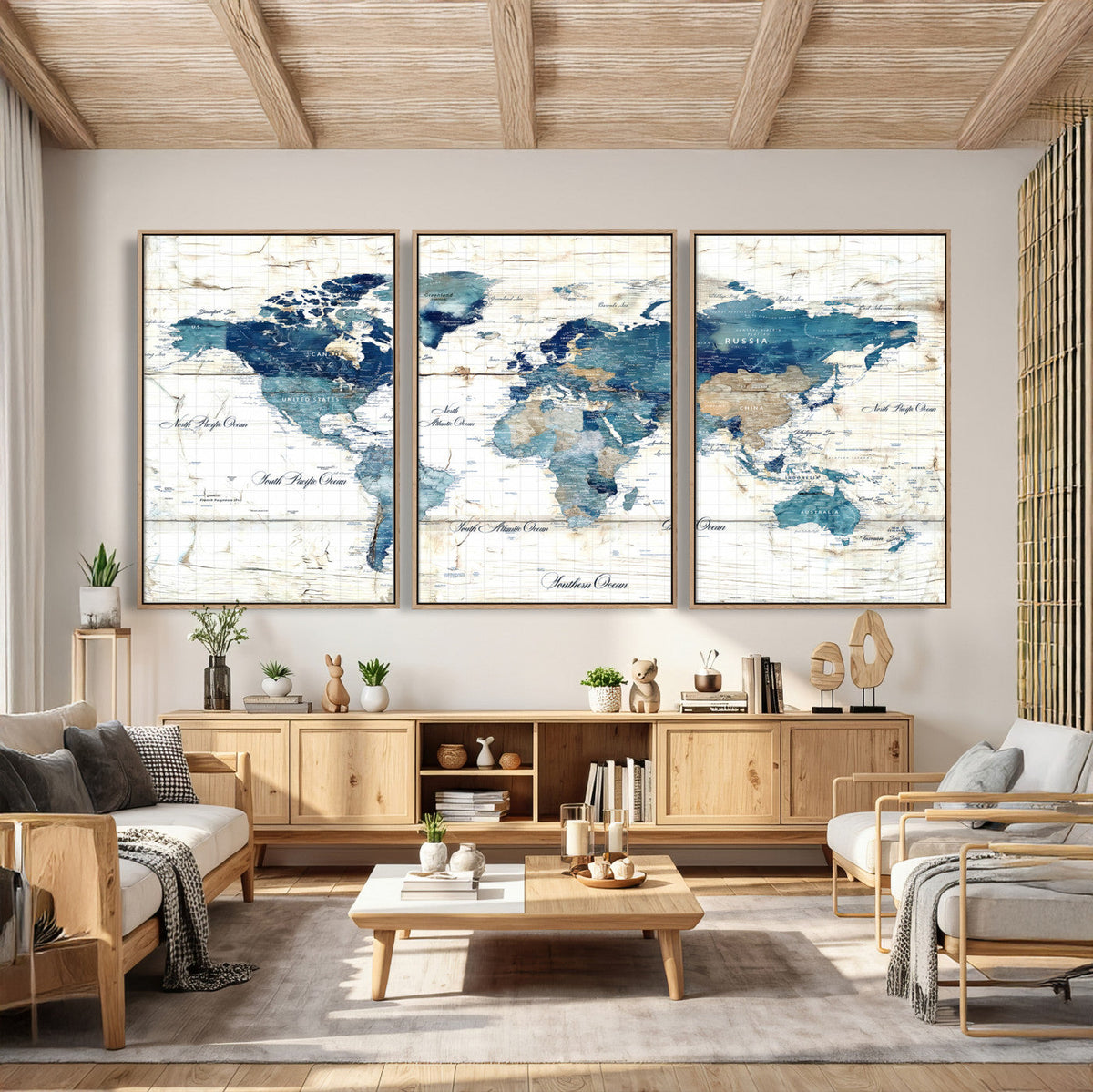 Watercolor World Map Canvas Wall Art Print – Abstract