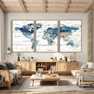 Watercolor World Map Canvas Wall Art Print – Abstract