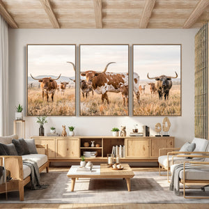 Texas Longhorn Canvas Wall Art, Rustic Farm Animal Photography Print, Farmhouse Country Decor, Western Ranch Art