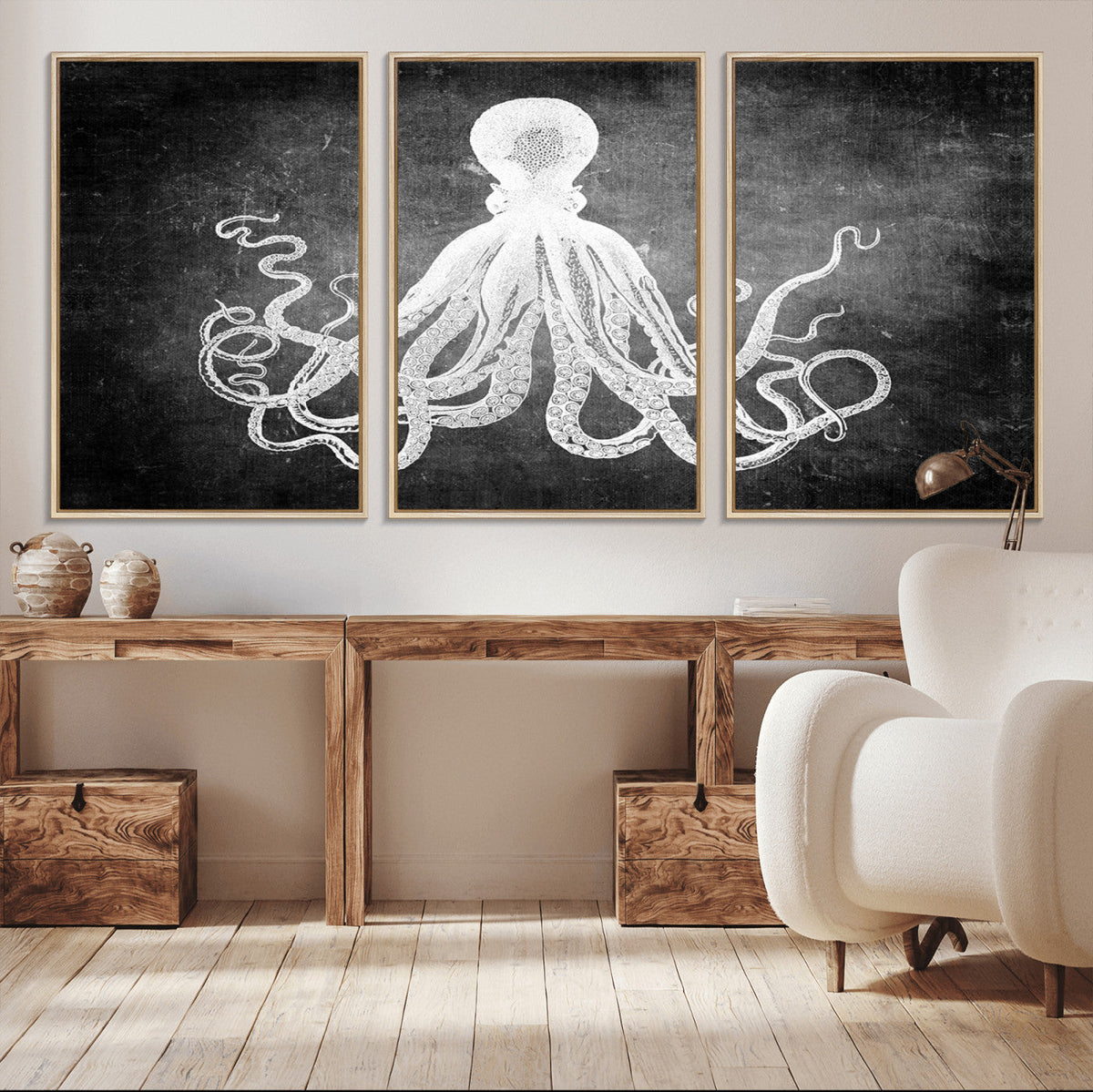 Black White Octopus Wall Art Canvas Print