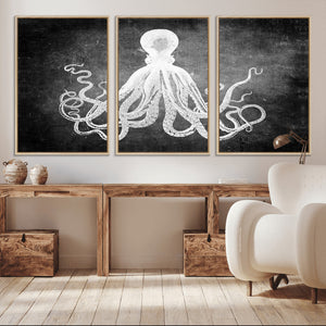 Black White Octopus Wall Art Canvas Print