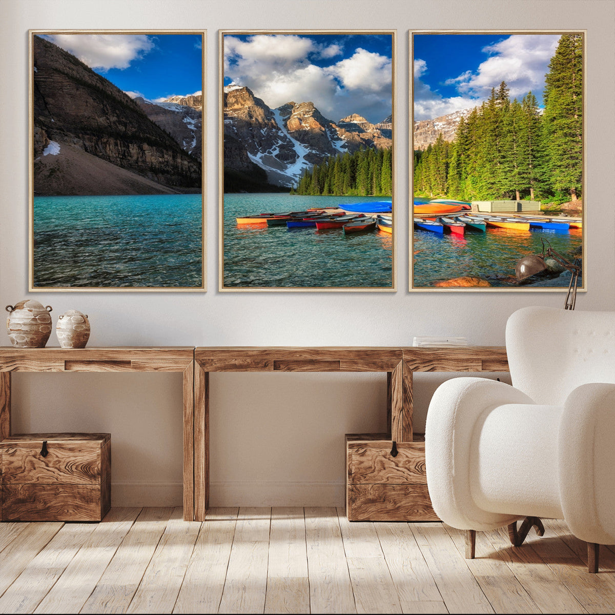 Moraine Lake 3-Panel Wall Art, Majestic Mountain and Lake