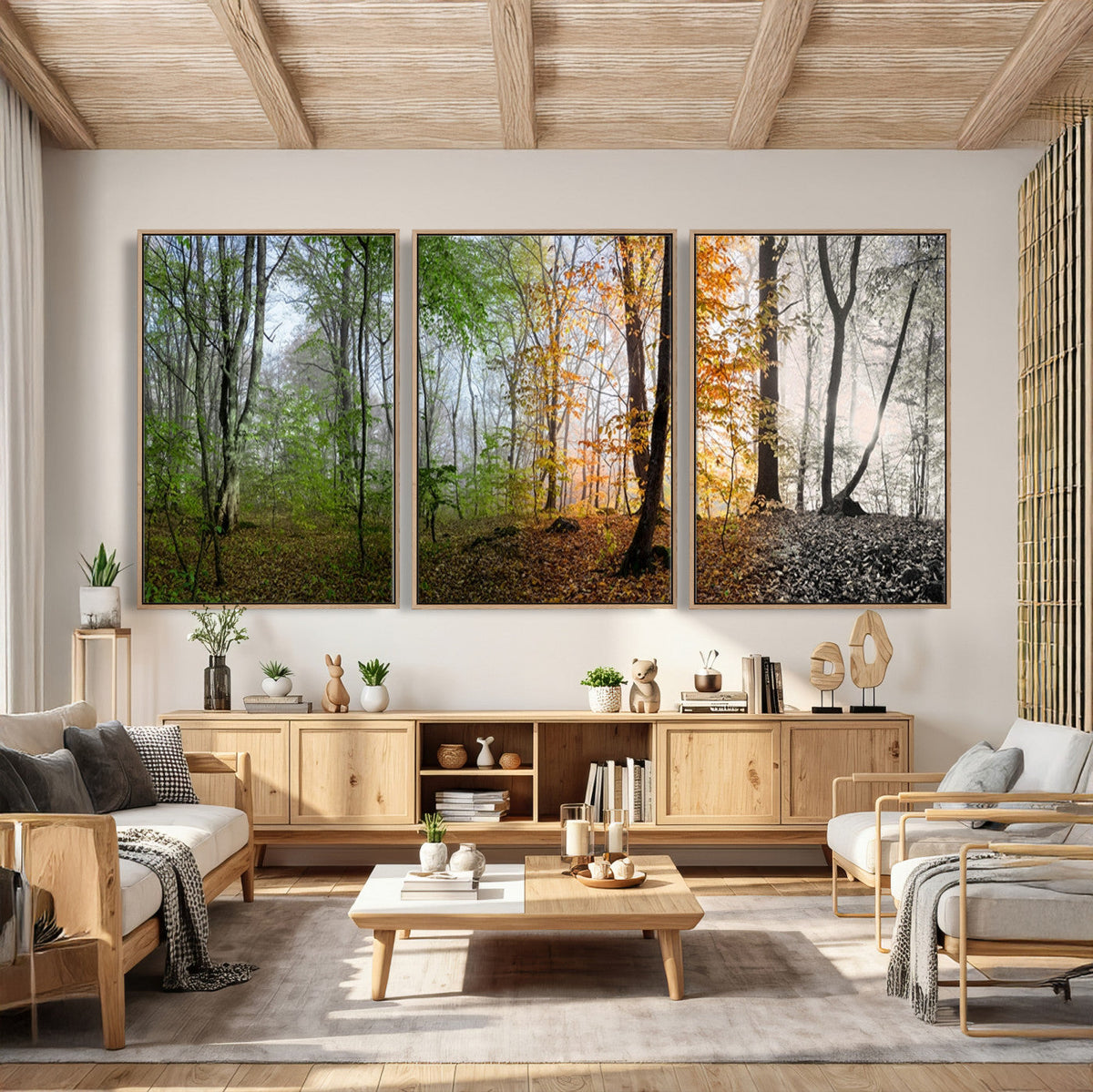 Four Seasons Wall Art Forest Canvas Print – Triptych