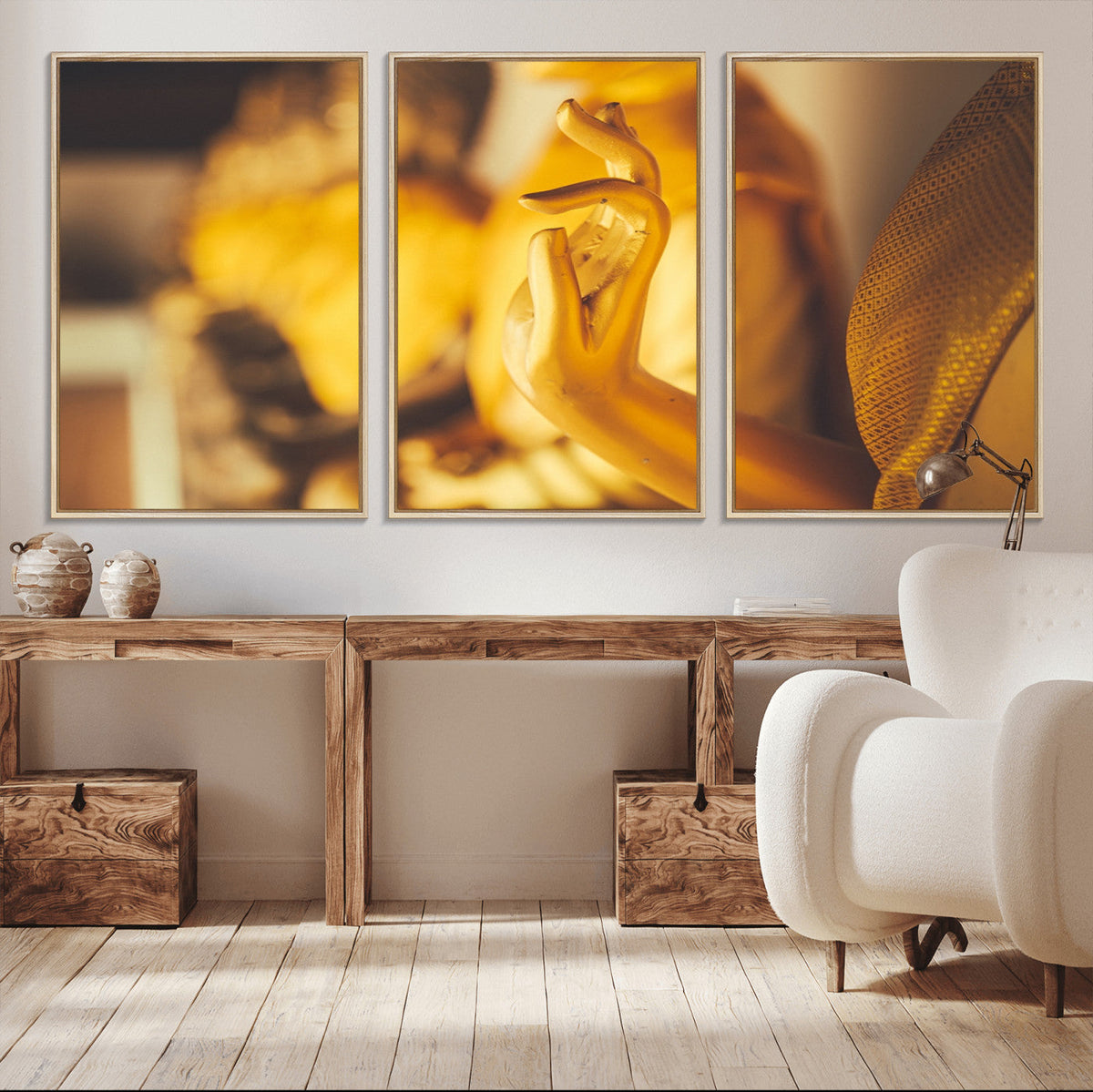 Gold Buddha Statue Hands Wall Art Canvas Print