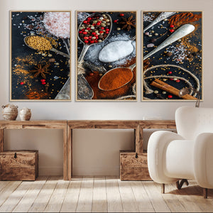 Spices and Seasonings Canvas Wall Art – Colorful Triptych