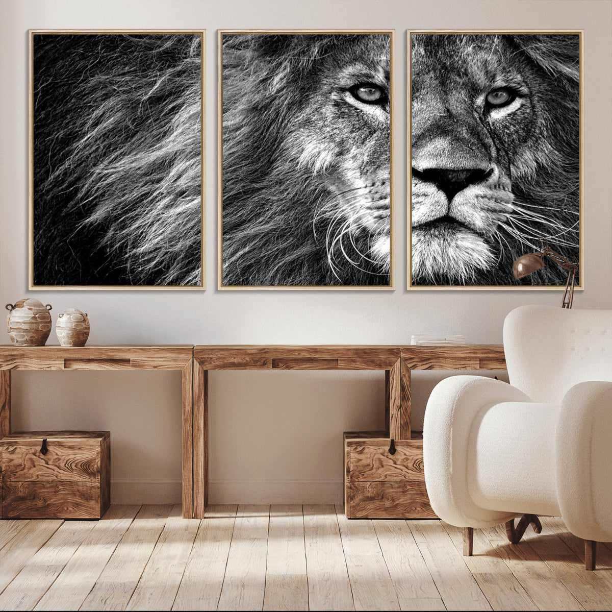 Black and White Lion Canvas Wall Art Print – Wildlife
