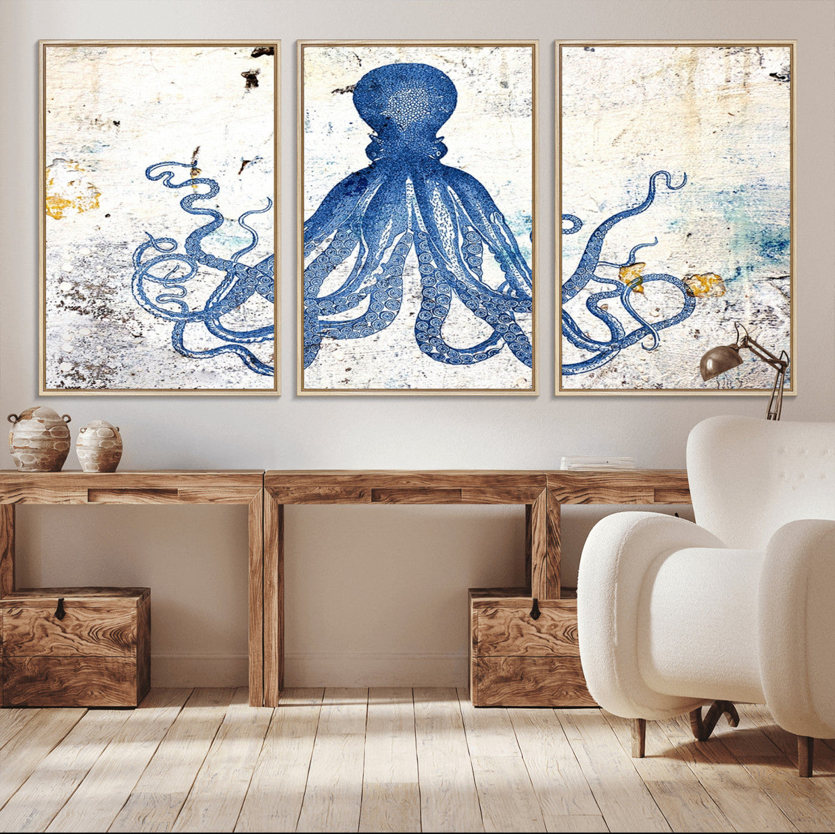 Octopus Canvas Wall Art | Coastal Marine Life Artwork for